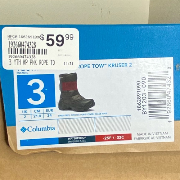 Columbia Youth Rope Tow Kruser 2 Snow Winter Boots, Size 3, Black & Pink - Picture 6 of 8